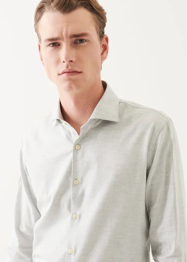Cotton Blend Melange Button Up Shirt