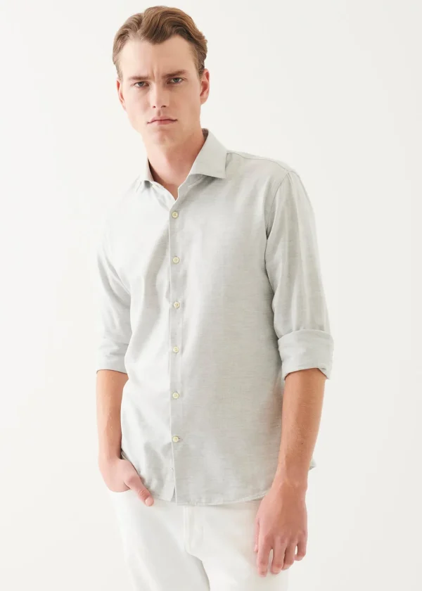 Cotton Blend Melange Button Up Shirt