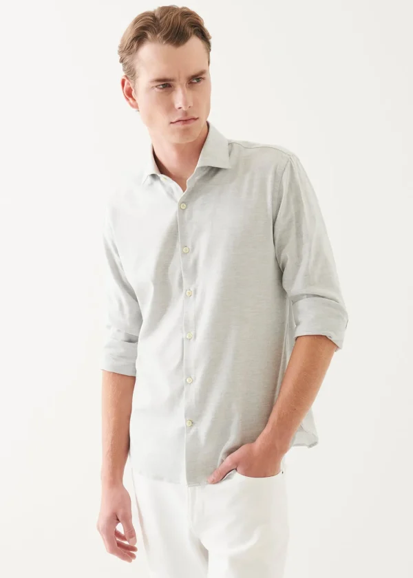 Cotton Blend Melange Button Up Shirt