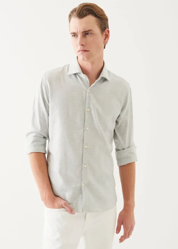 Cotton Blend Melange Button Up Shirt