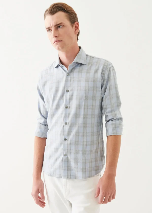 Cotton Blend Plaid Button Up Shirt