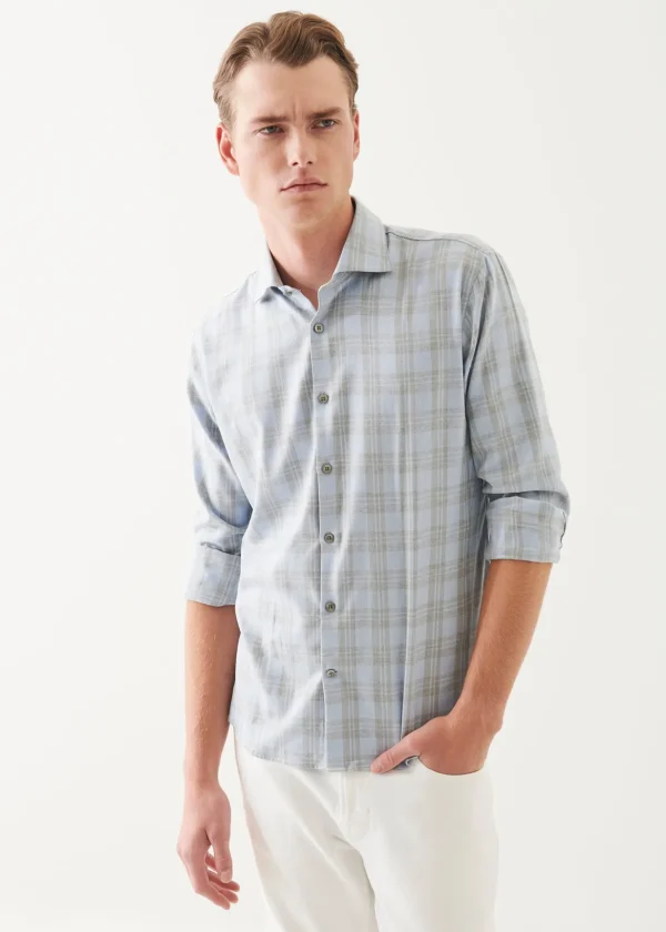 Cotton Blend Plaid Button Up Shirt