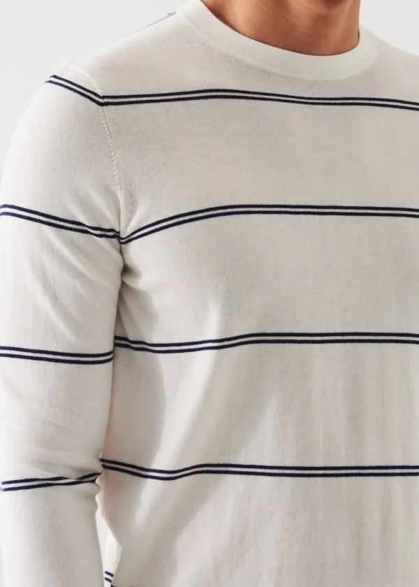 Cotton Blend Striped Crewneck Sweater