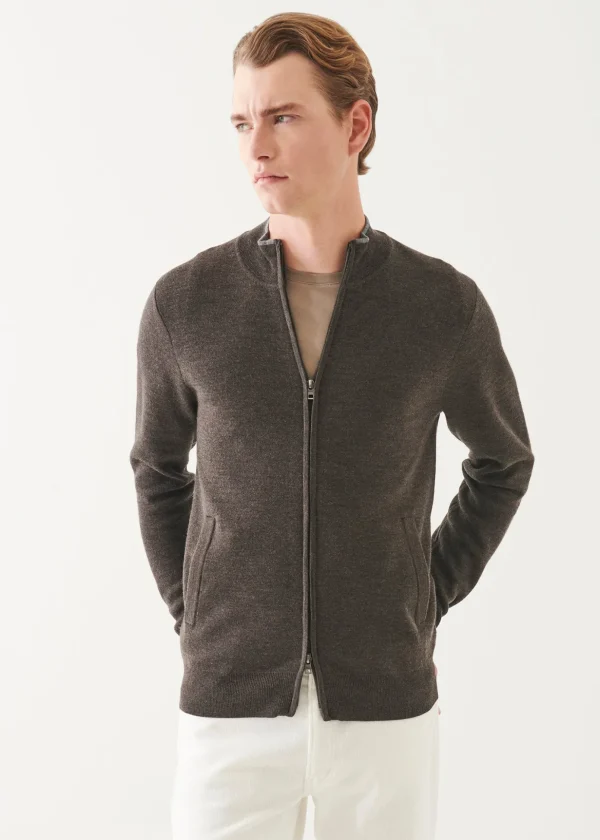 Double Face Merino Zip Up Cardigan