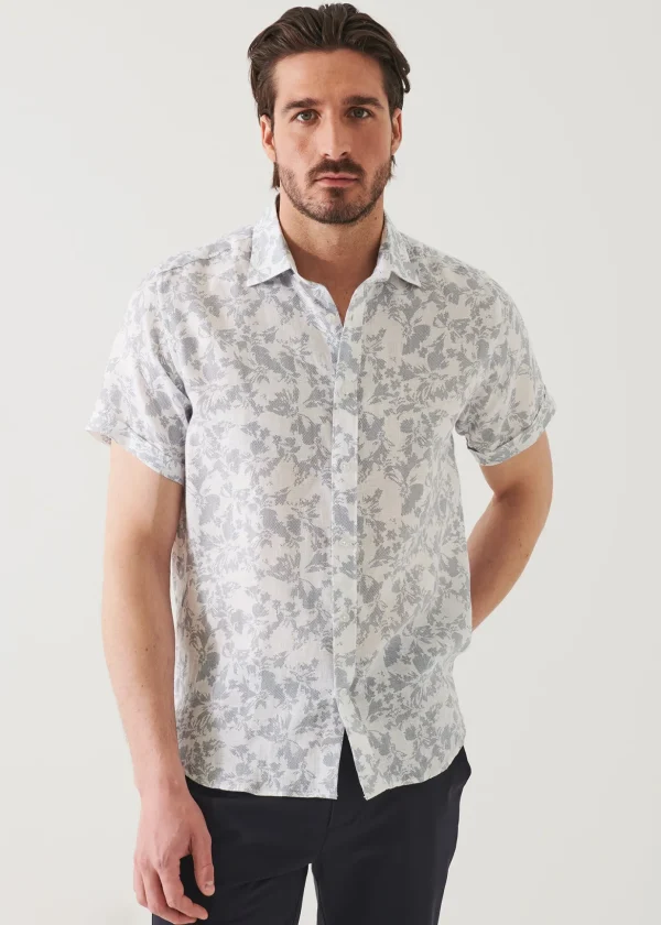 Etched Floral Print Linen Shirt