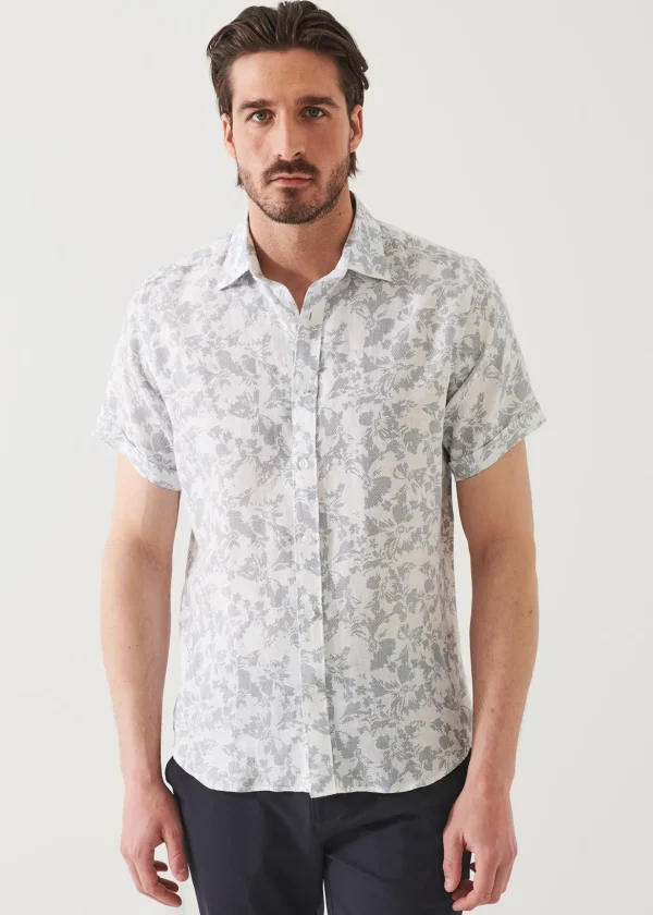 Etched Floral Print Linen Shirt