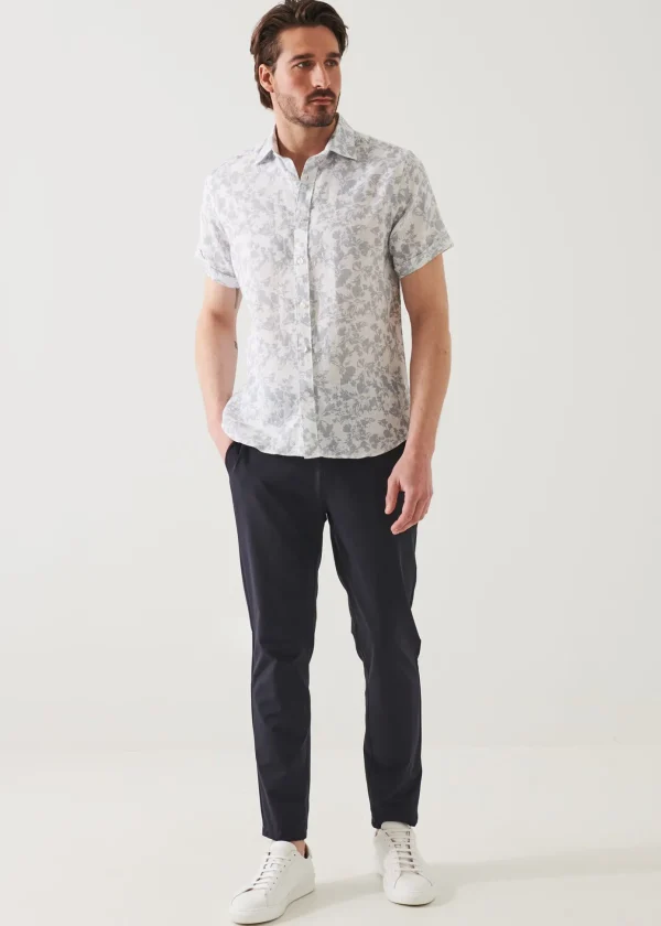 Etched Floral Print Linen Shirt