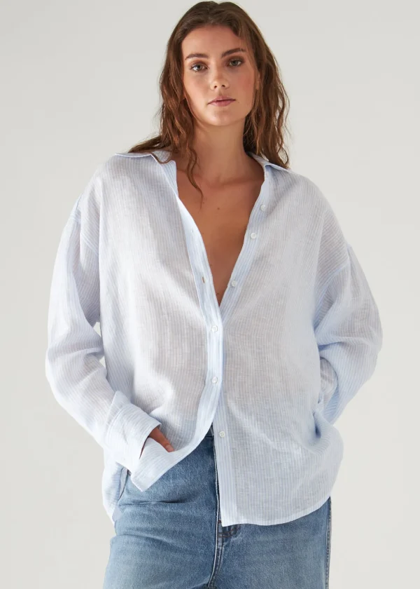Linen Striped Boyfriend Shirt