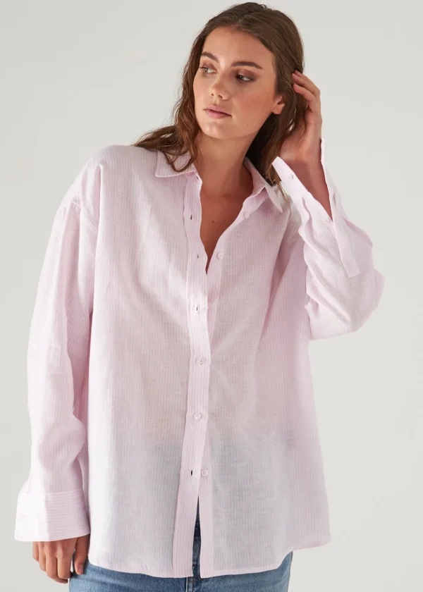Linen Striped Boyfriend Shirt