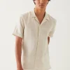 Linen Textured Stripe Camp Collar Shirt