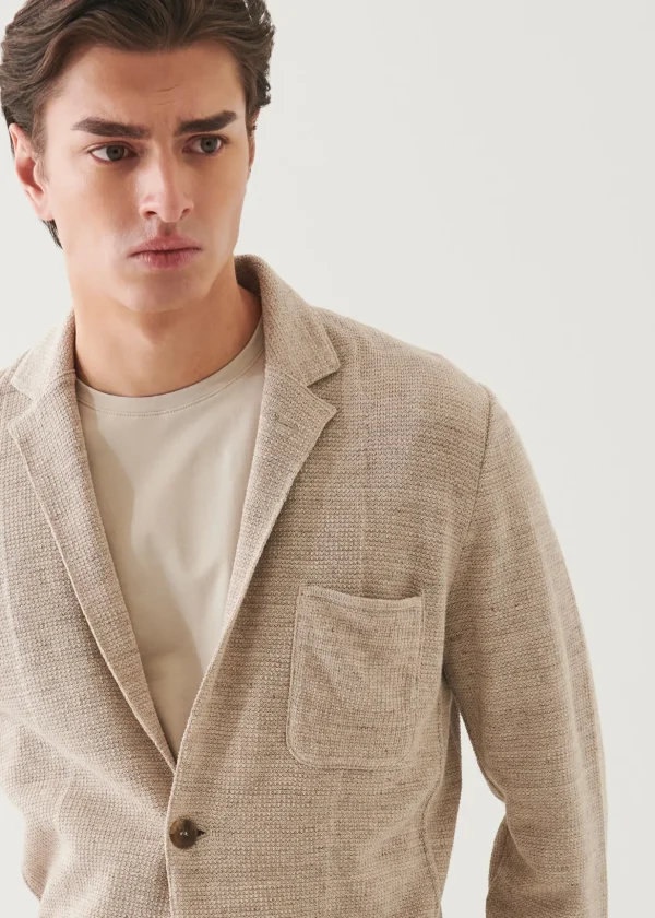 Linen-Cotton Blend Textured Stitch Knit Blazer