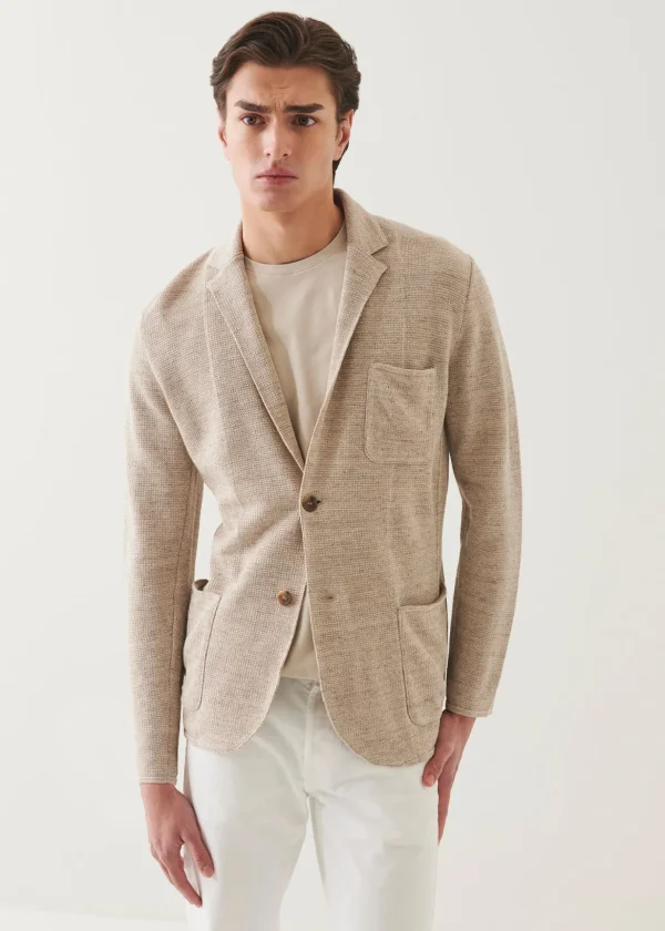 Linen-Cotton Blend Textured Stitch Knit Blazer