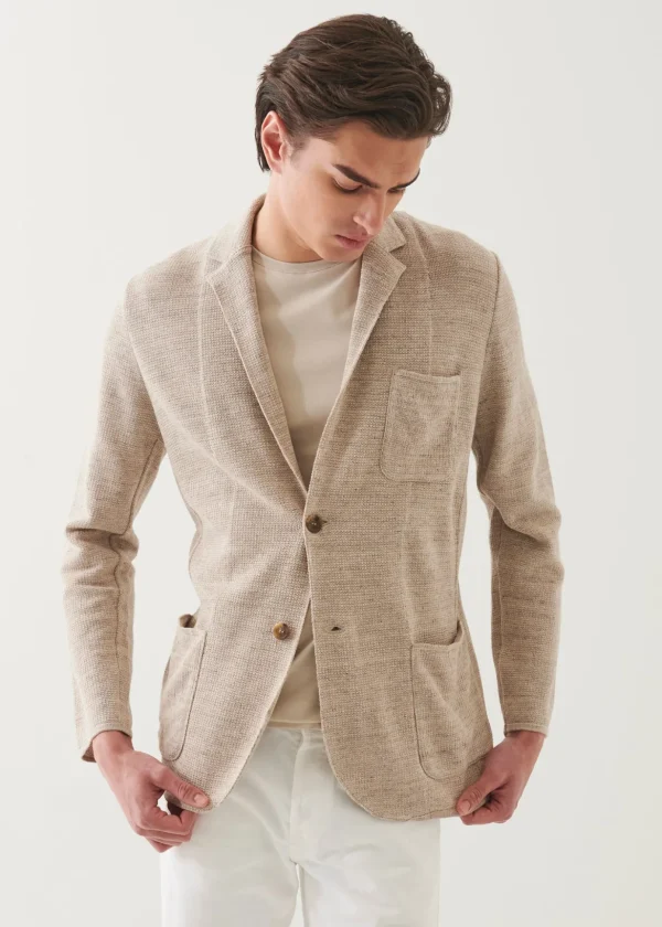 Linen-Cotton Blend Textured Stitch Knit Blazer