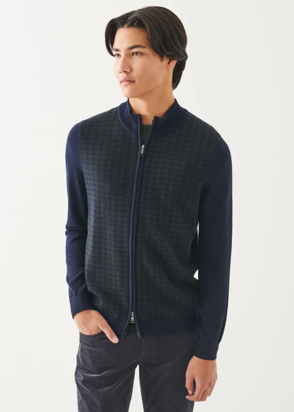 Merino Houndstooth Full Zip Cardigan