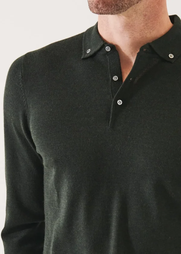 Merino Wool Button Down Polo