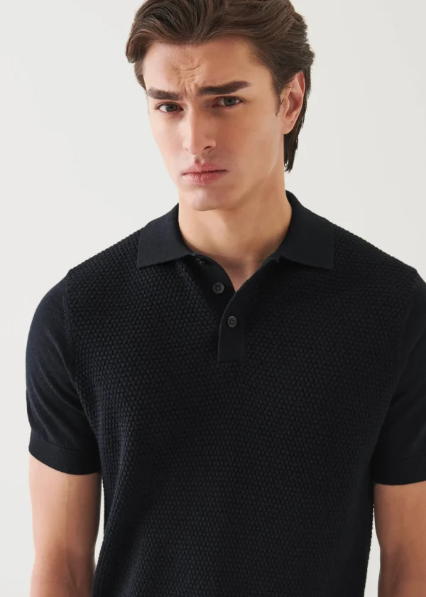 Merino Wool-Silk Blend Textured Polo