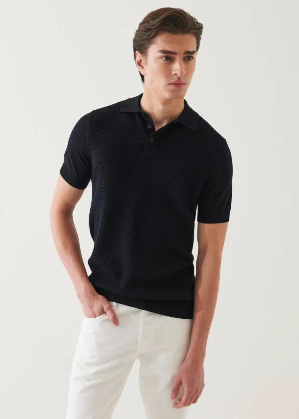 Merino Wool-Silk Blend Textured Polo