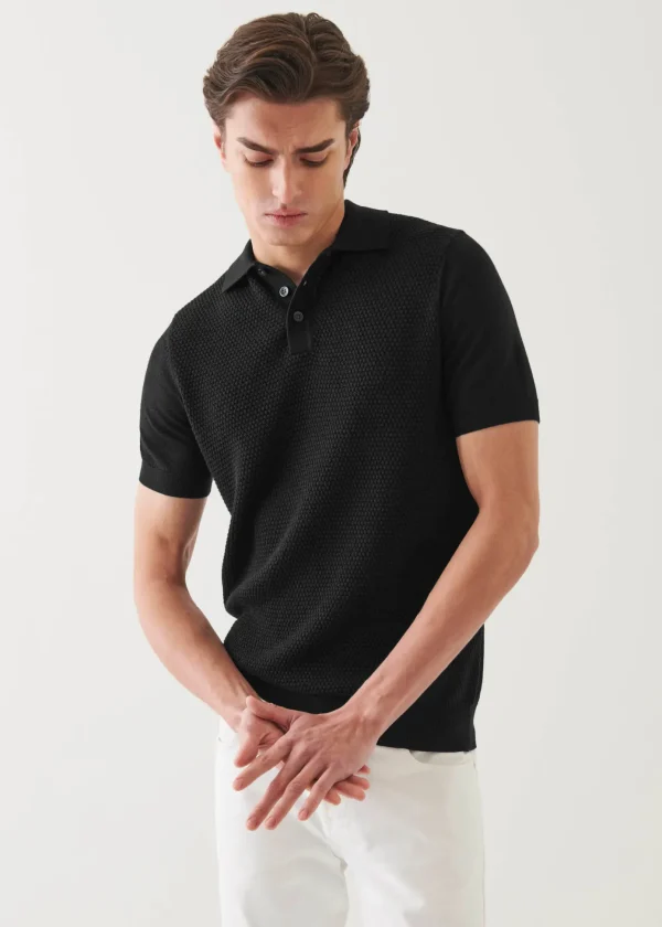 Merino Wool-Silk Blend Textured Polo