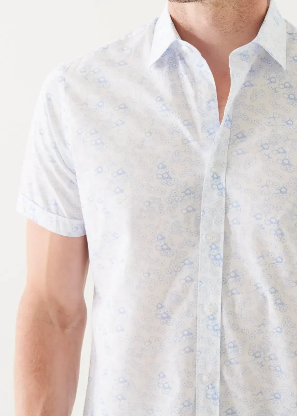 Micro Floral Print Cotton Short Sleeve Shirt