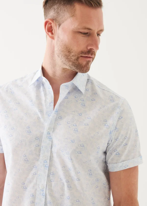 Micro Floral Print Cotton Short Sleeve Shirt
