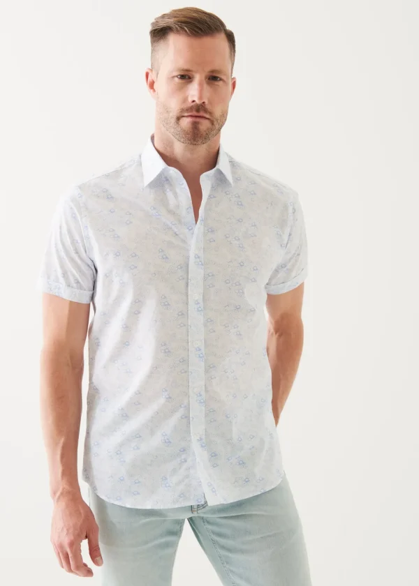 Micro Floral Print Cotton Short Sleeve Shirt