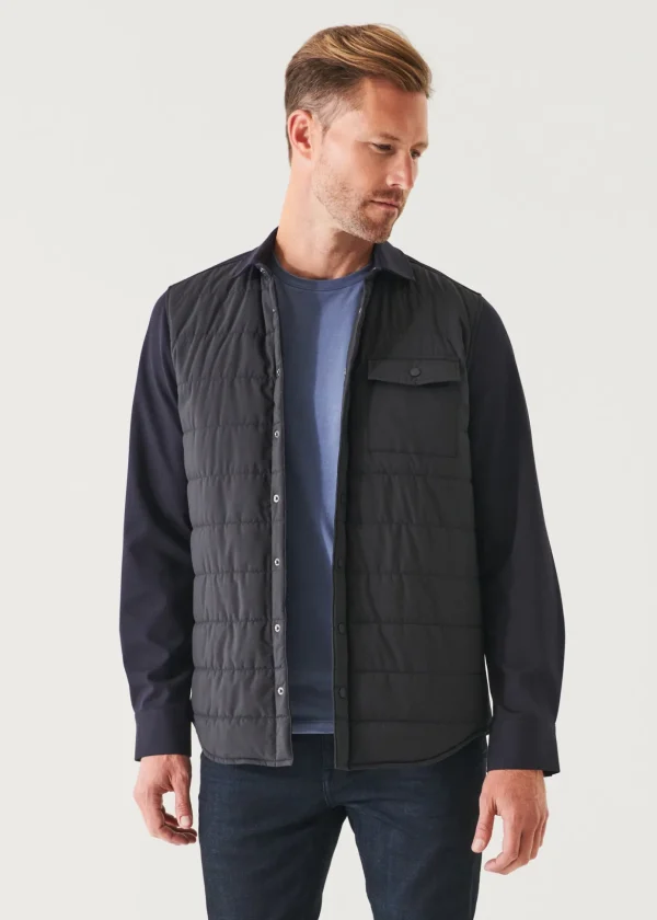 Nylon Quilted Mix Media Shirt Jacket