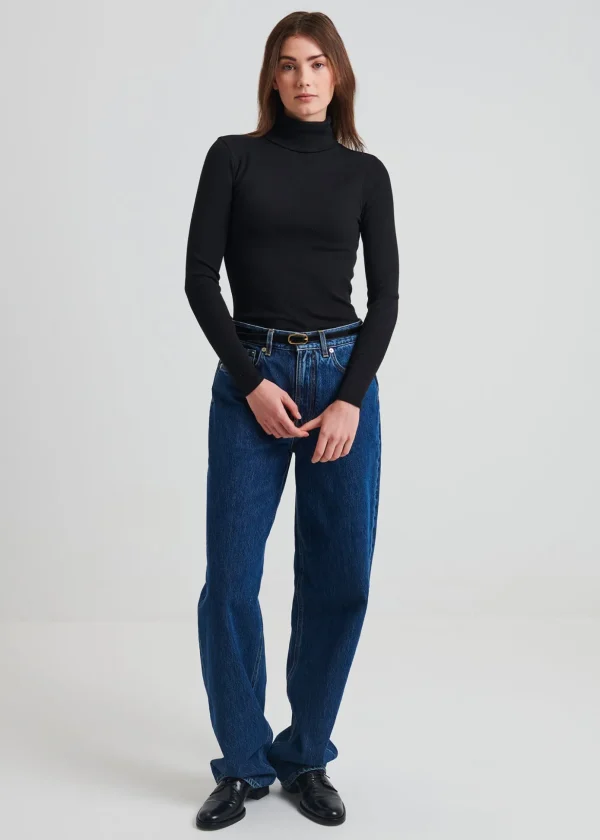 Pima Cotton Stretch Ribbed Turtleneck
