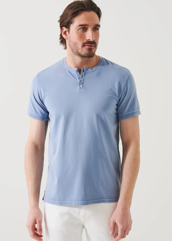 Pima Cotton Stretch Vintage Wash Henley T-Shirt