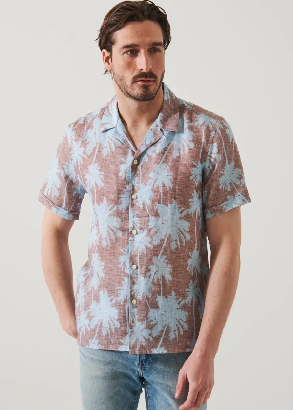 Tropical Print Camp Collar Linen Shirt
