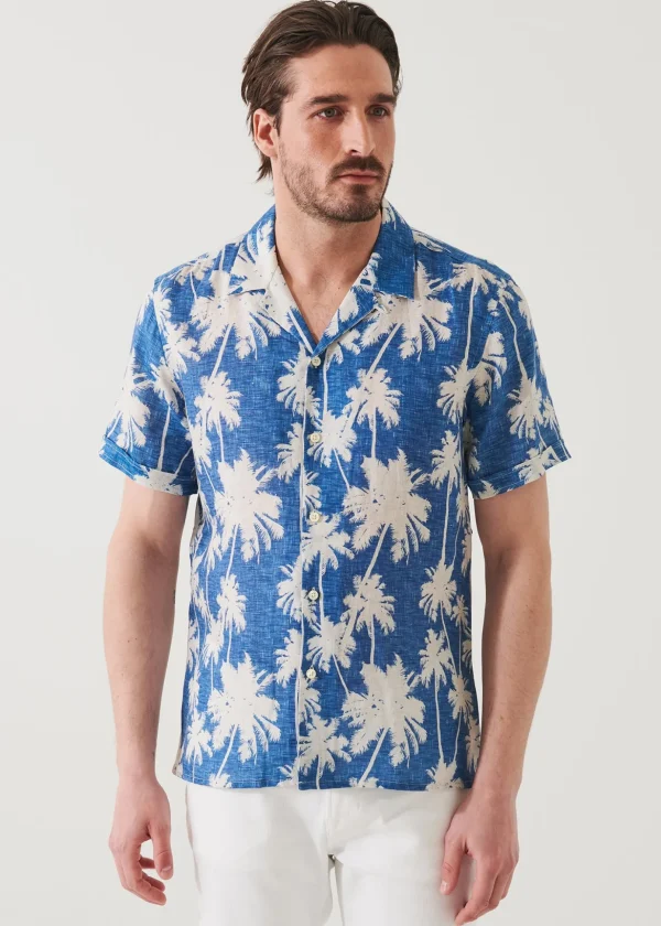Tropical Print Camp Collar Linen Shirt