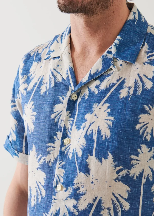 Tropical Print Camp Collar Linen Shirt