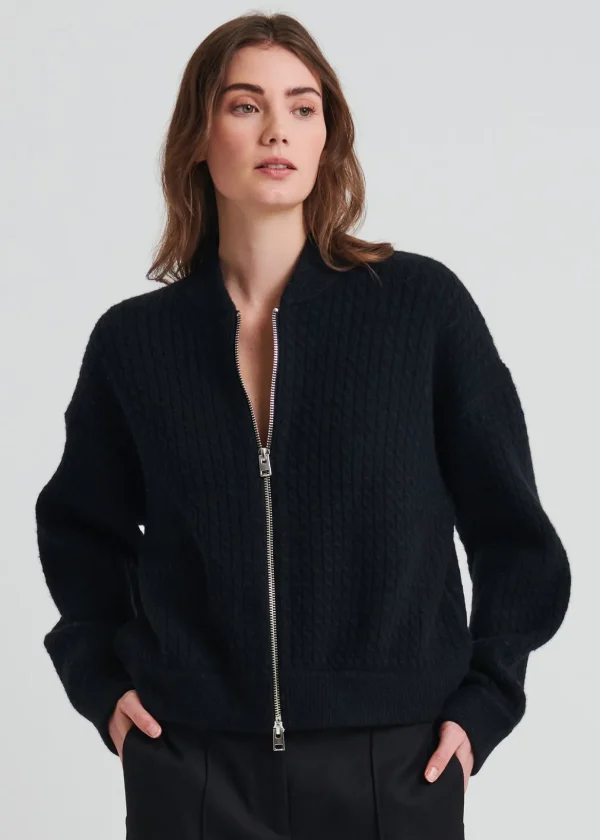 Wool Blend Cable Zip-Up Bomber
