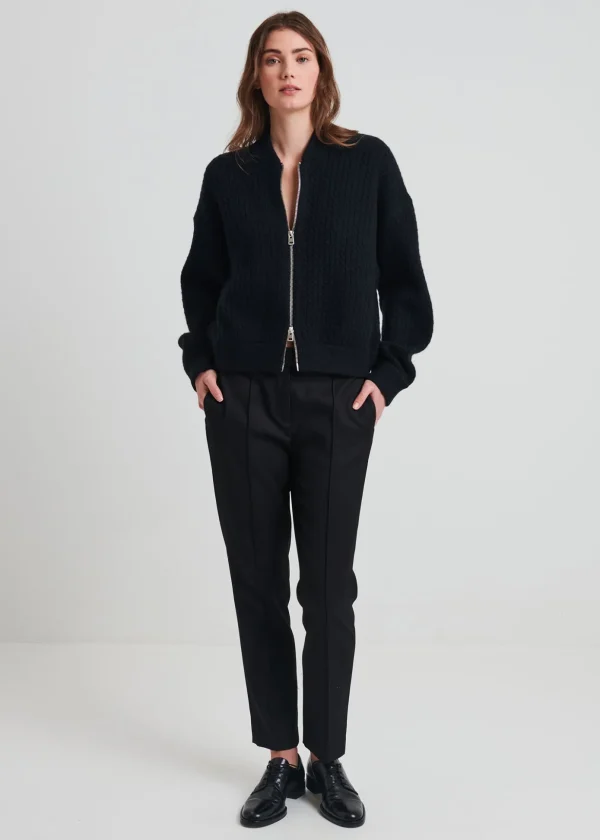 Wool Blend Cable Zip-Up Bomber